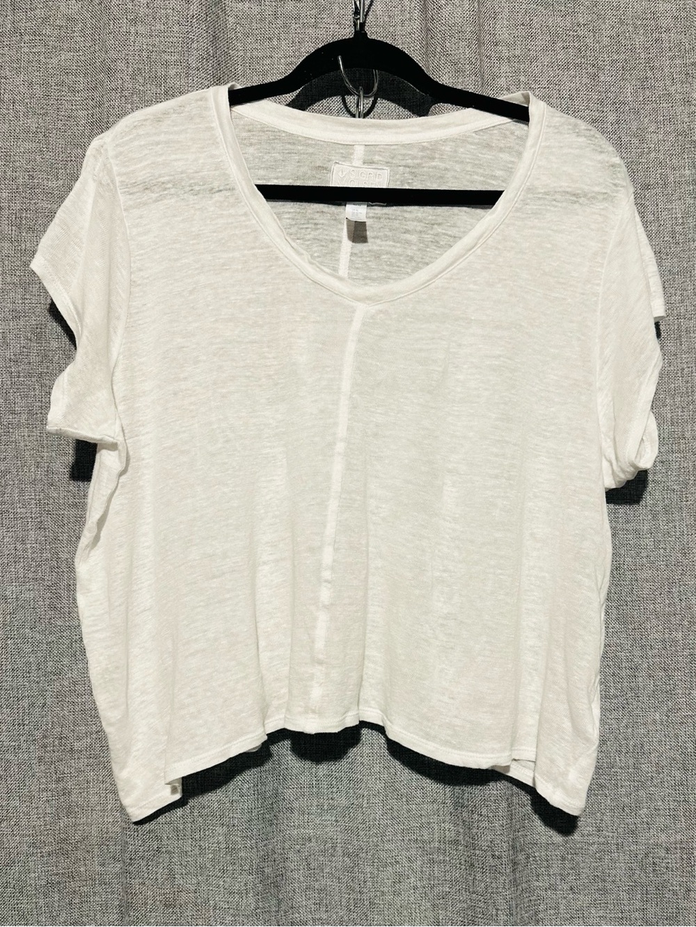 Sigrid Olsen 100% Linen White Lightweight Flowy Short-Sleeve V-Neck Cropped Tee